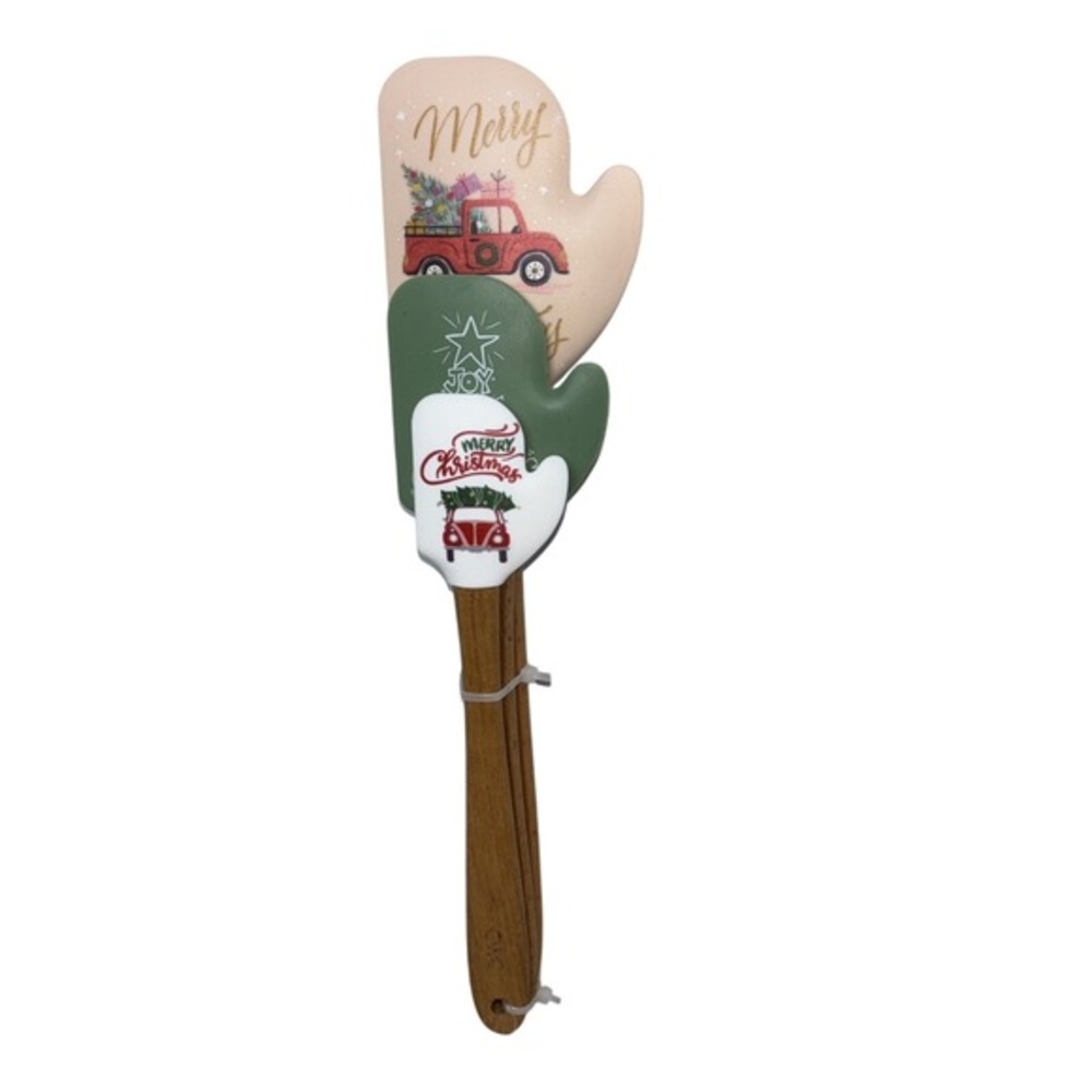 CWC Christmas Silicone Spatula‎ Set 3pc Mitten Red Truck Holiday Baking Wooden